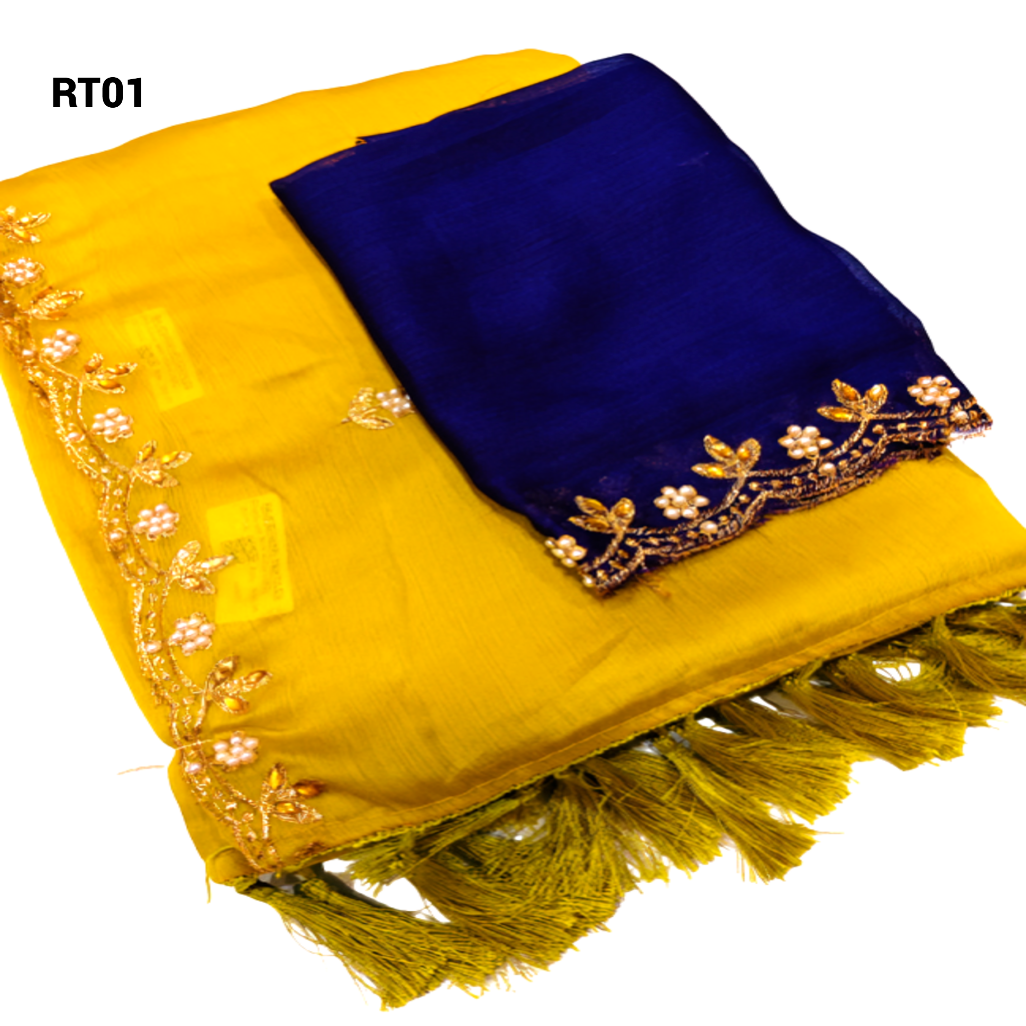 Elegant Golden Embroidery Saree & Mustard Multicolour Blouse