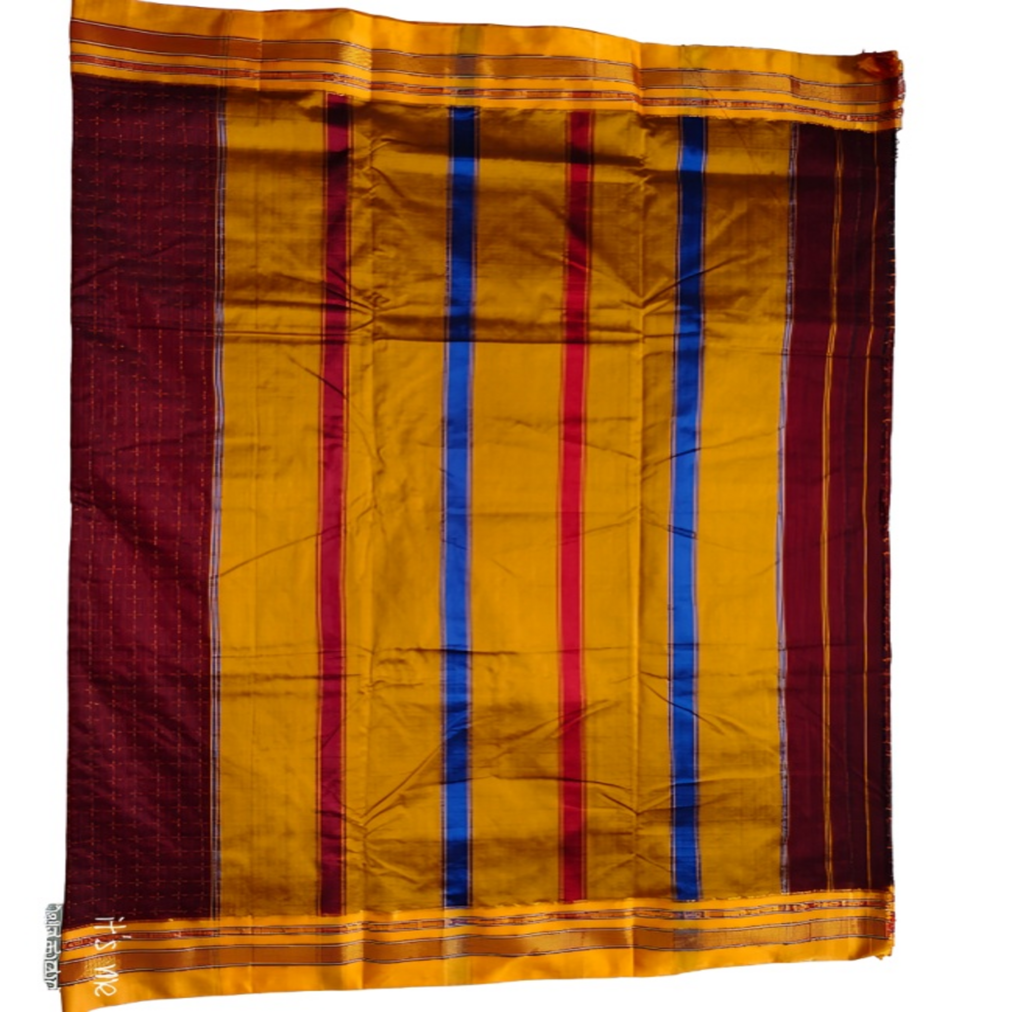 Elegant STAR Checkered Saree with Contrast Orange Zari Border WITHOUT TEMPLE – Traditional Festive Wear