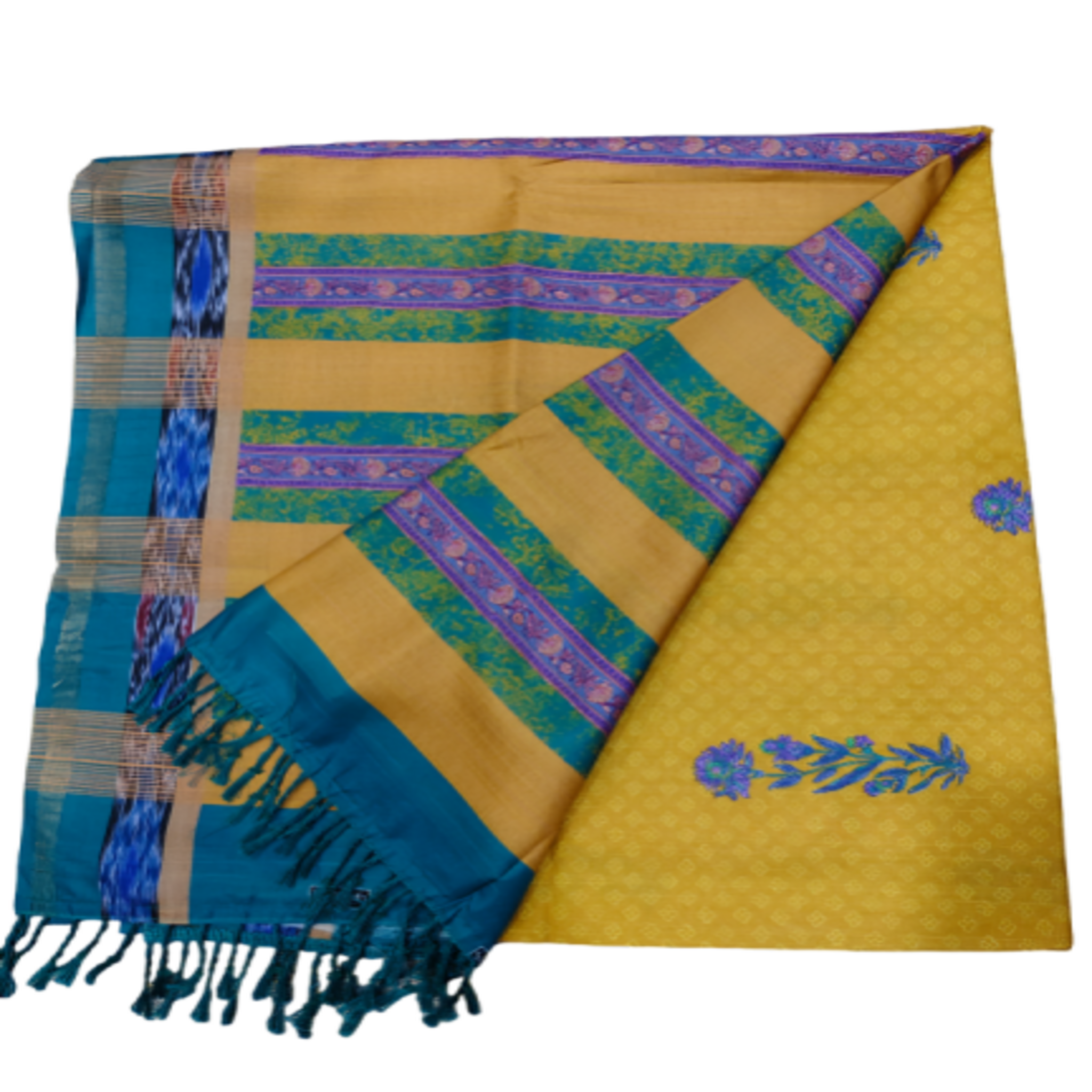 Elegant Cotton Saree with Golden Zari Work and Contrast Pallu