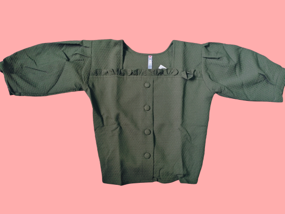 Women’s Solid Cotton Top | Stylish Front Button Crop Top with Puff Sleeves