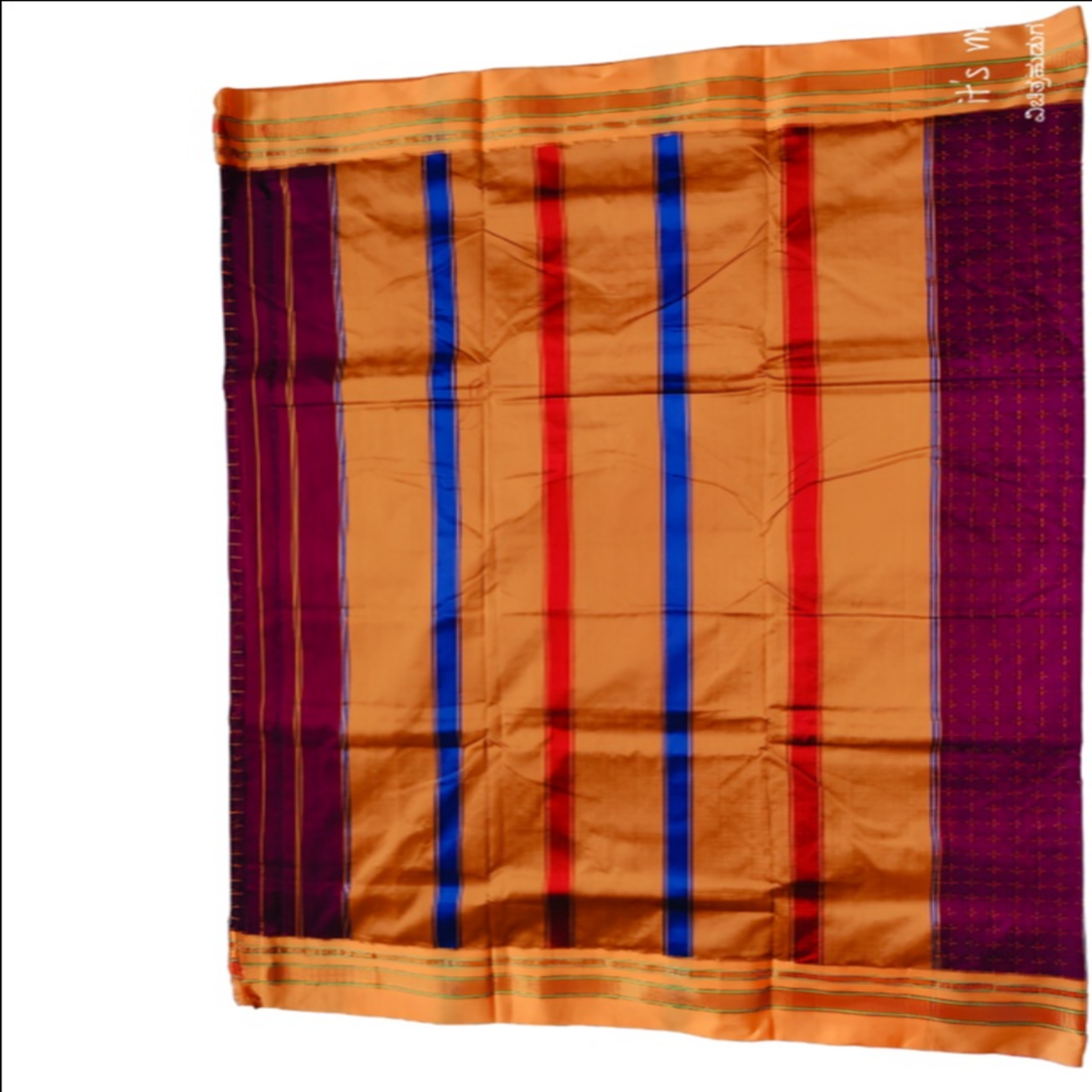 Elegant STAR Checkered Saree with Contrast Orange Zari Border WITHOUT TEMPLE – Traditional Festive Wear