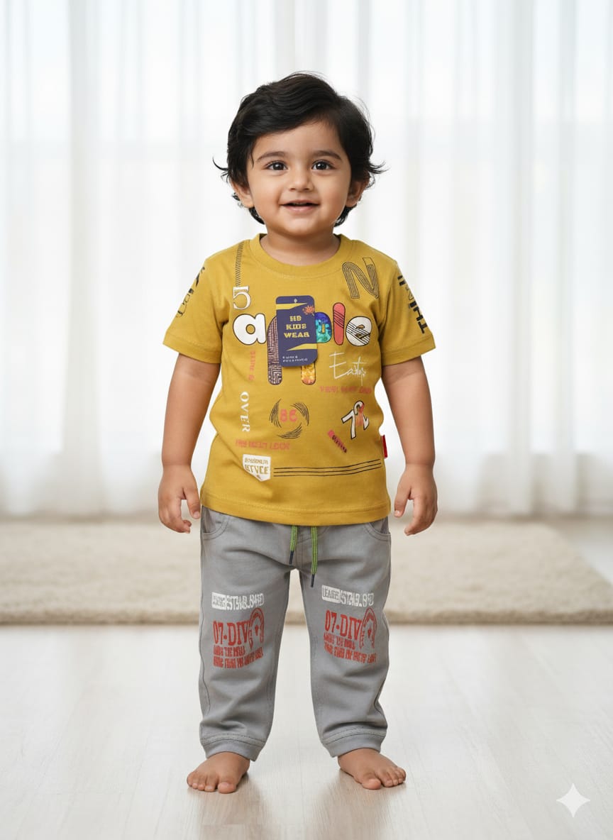 Boys Casual Printed Shirt & JEANS Shorts Set