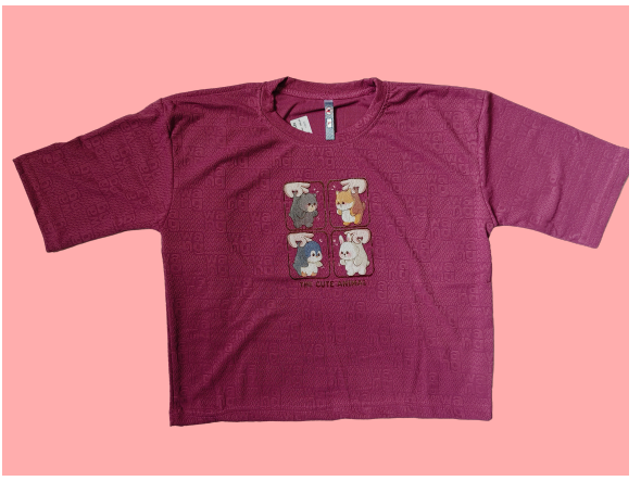 Crop Top Olive Green Cartoon Print T-Shirt | Cute Animal Graphic Round Neck.