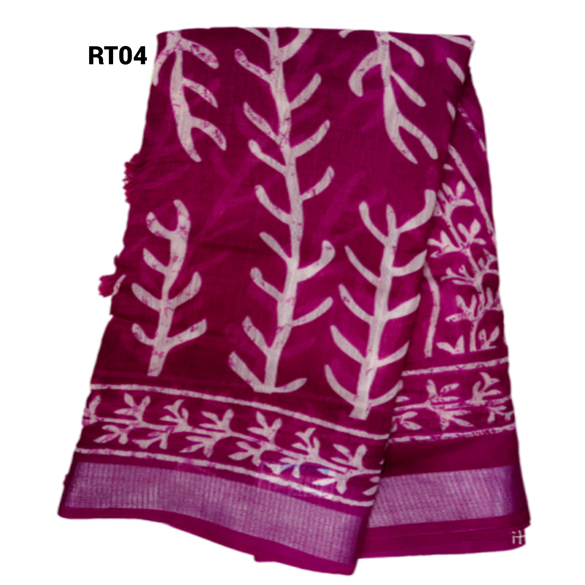Handloom Saree with White Leaf Motifs
