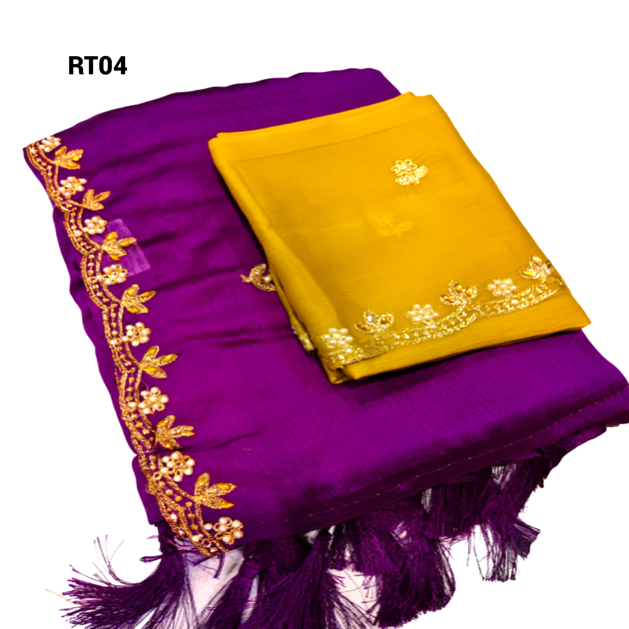 Elegant Golden Embroidery Saree & Mustard Multicolour Blouse