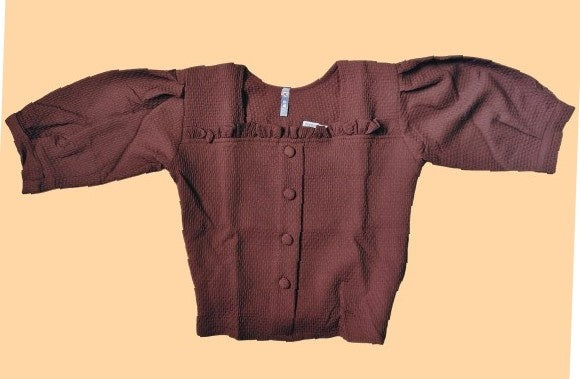 Women’s Solid Cotton Top | Stylish Front Button Crop Top with Puff Sleeves