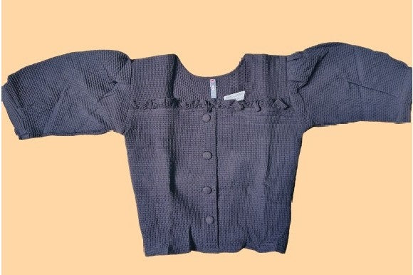 Women’s Solid Cotton Top | Stylish Front Button Crop Top with Puff Sleeves