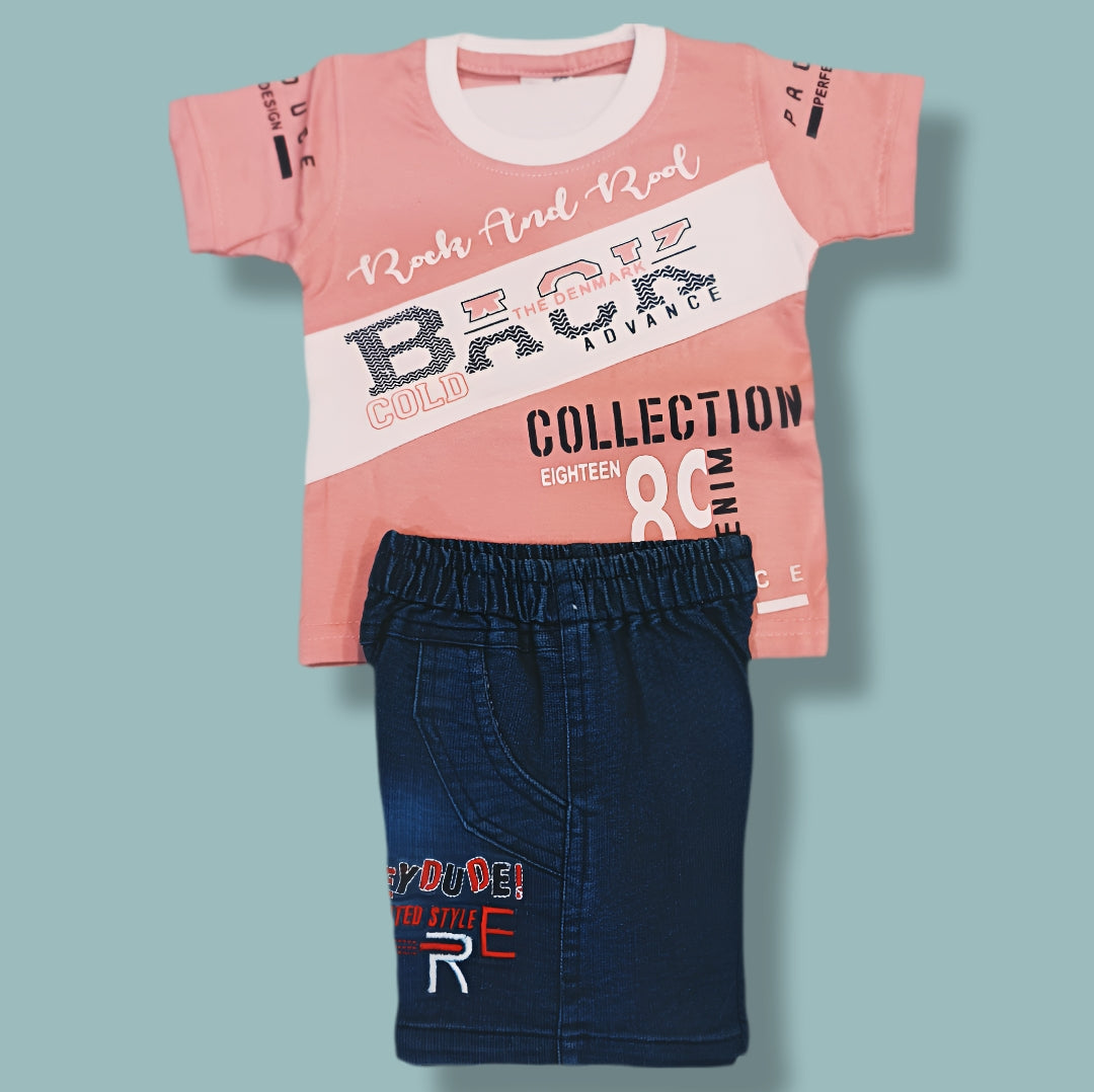 Trendy Kids Casual Outfit – Printed T-Shirt & Denim Shorts Set
