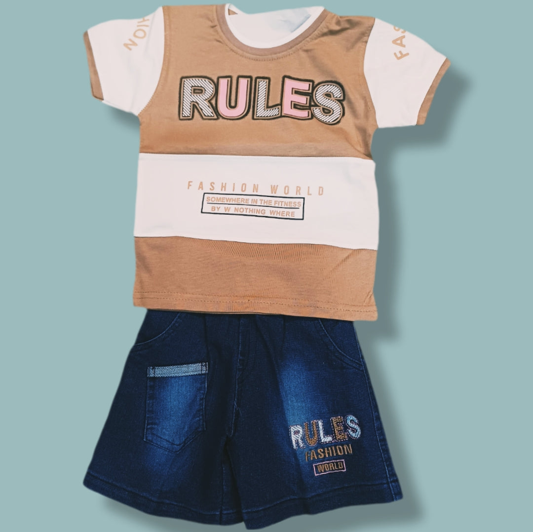 Trendy Kids Casual Outfit – Printed T-Shirt & Denim Shorts Set