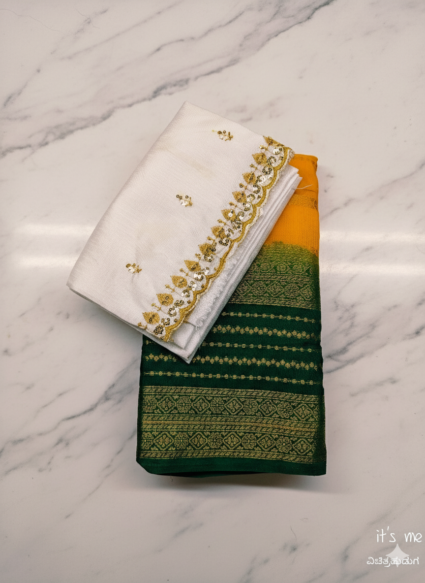 Elegant Dual-Tone Cotton Silk Saree Collection (2 Blouse Piece)