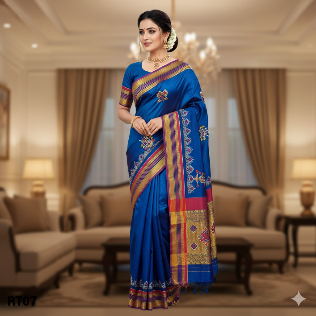 Kasuti Work ilkal Sarees with Running blouse piece for Womens
