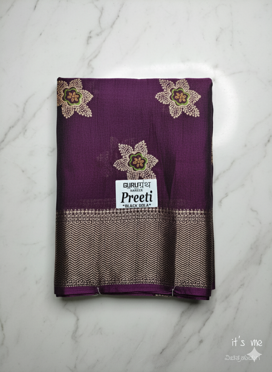 Elegant Cotton Saree with Golden Floral Design