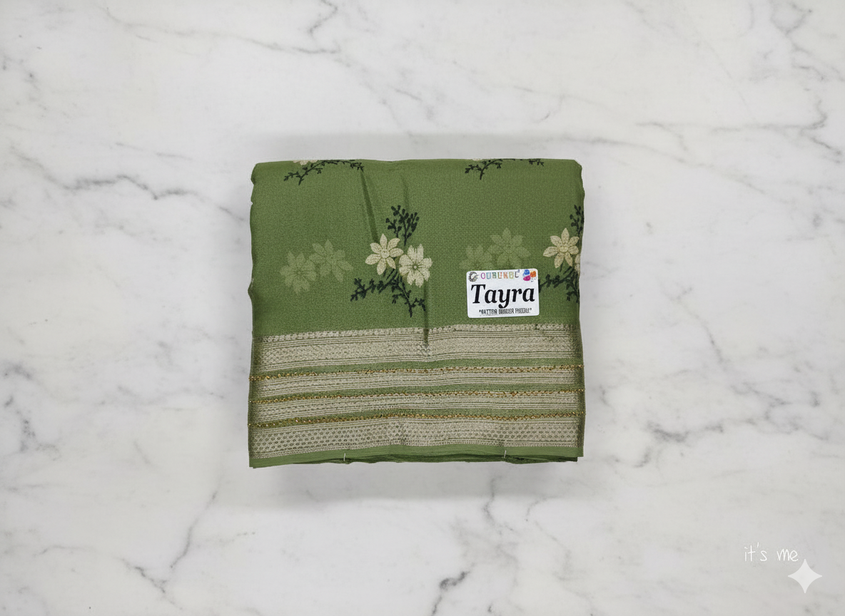 Elegant Green Printed Cotton Saree with Leaf Motif Design