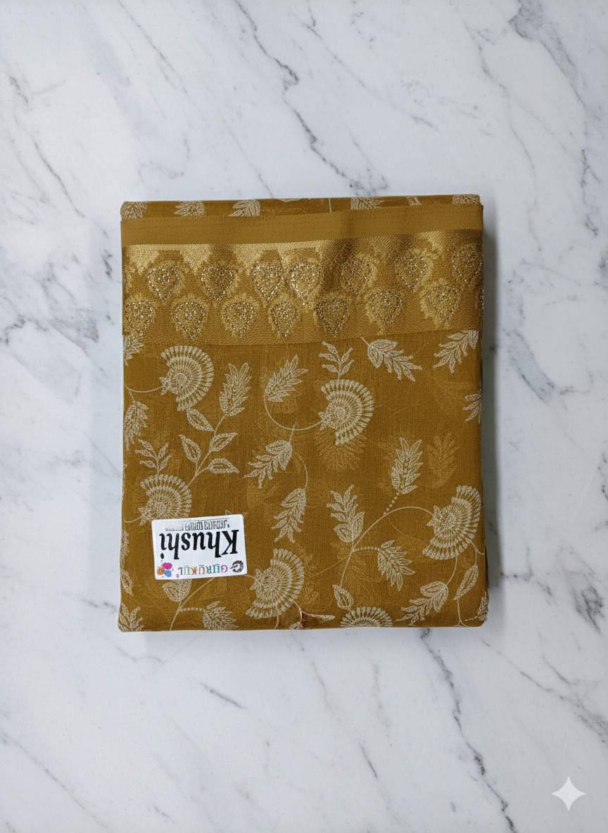 Elegant Green Printed Cotton Saree with Leaf Motif Design