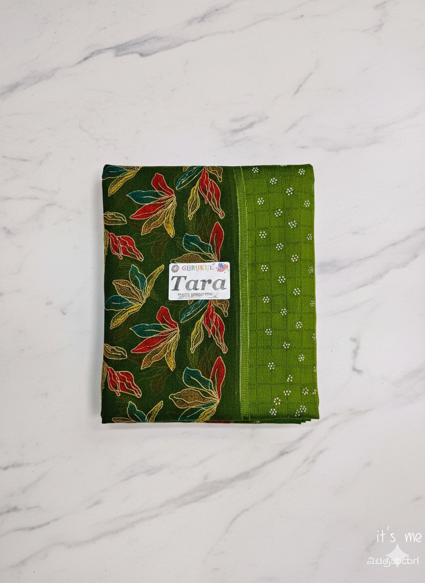 Elegant Green Printed Cotton Saree with Leaf Motif Design