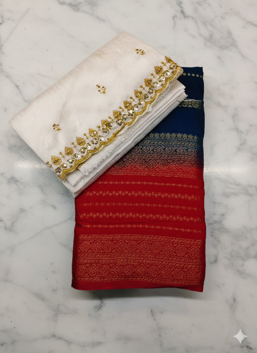 Elegant Dual-Tone Cotton Silk Saree Collection (2 Blouse Piece)