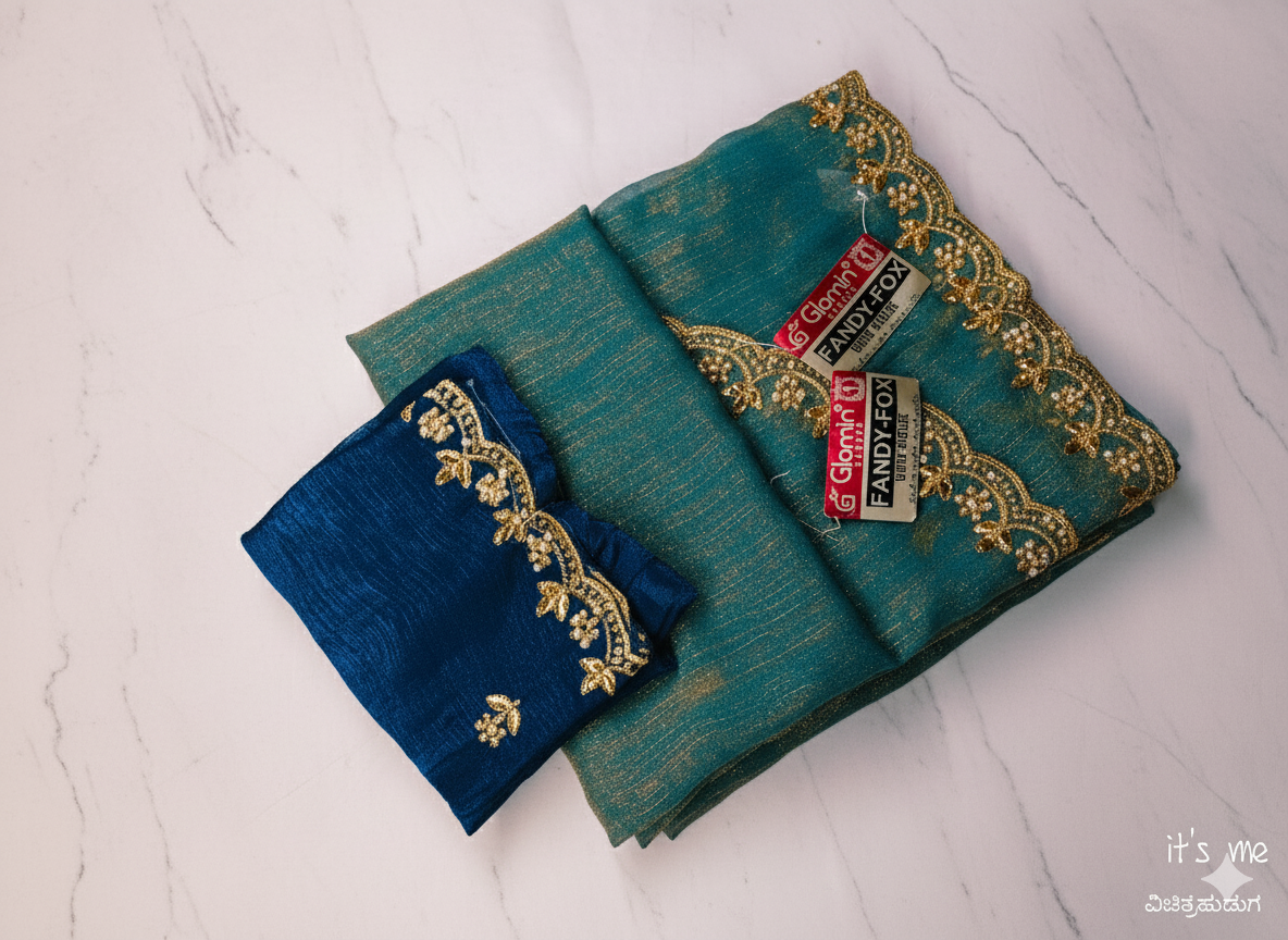 Designer Chiffon Saree with Golden Embroidery Border