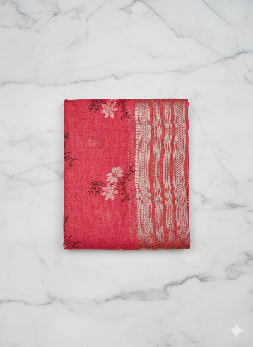 Elegant Green Printed Cotton Saree with Leaf Motif Design