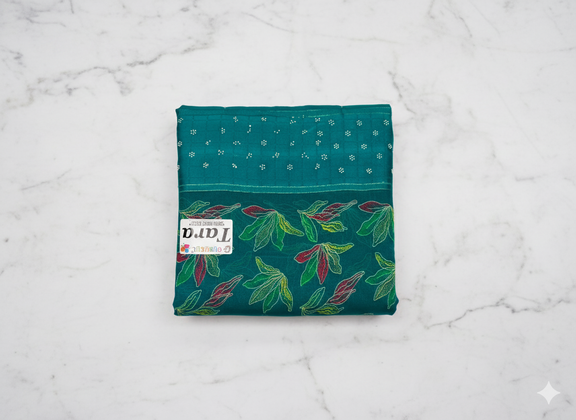 Elegant Green Printed Cotton Saree with Leaf Motif Design