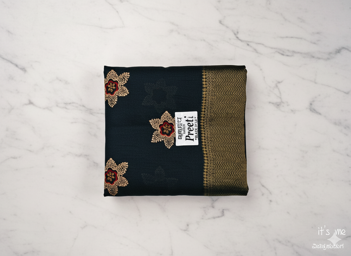 Elegant Cotton Saree with Golden Floral Design