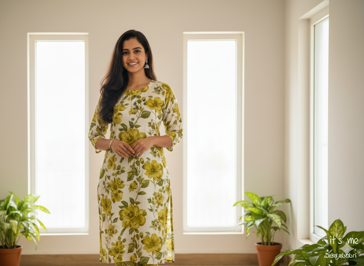 Teal Floral Printed Kurta with Straight Pants