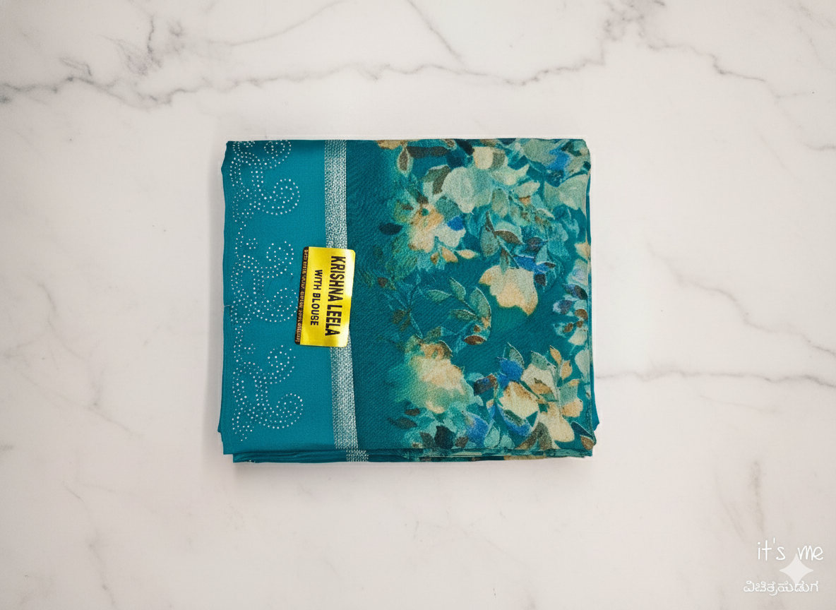 Krishna Leela Purple Floral Printed Saree with Blouse