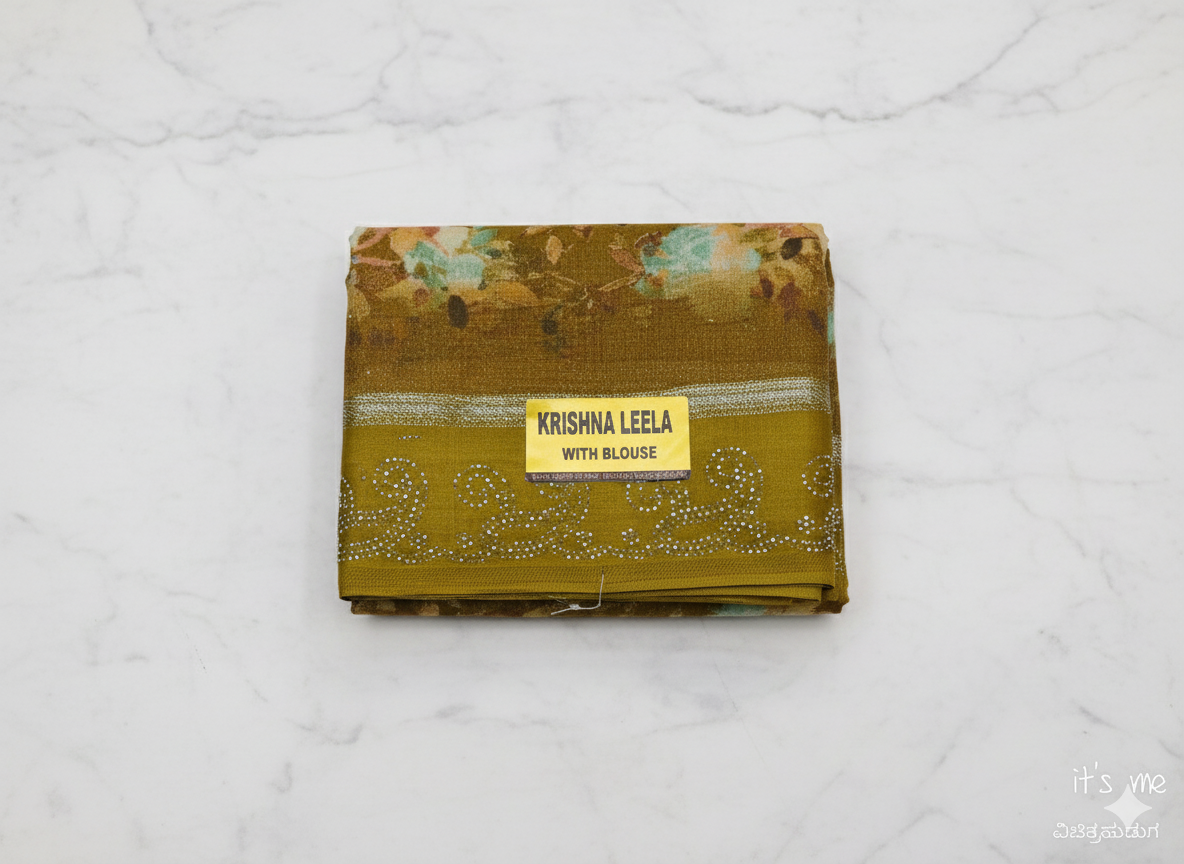 Krishna Leela Purple Floral Printed Saree with Blouse