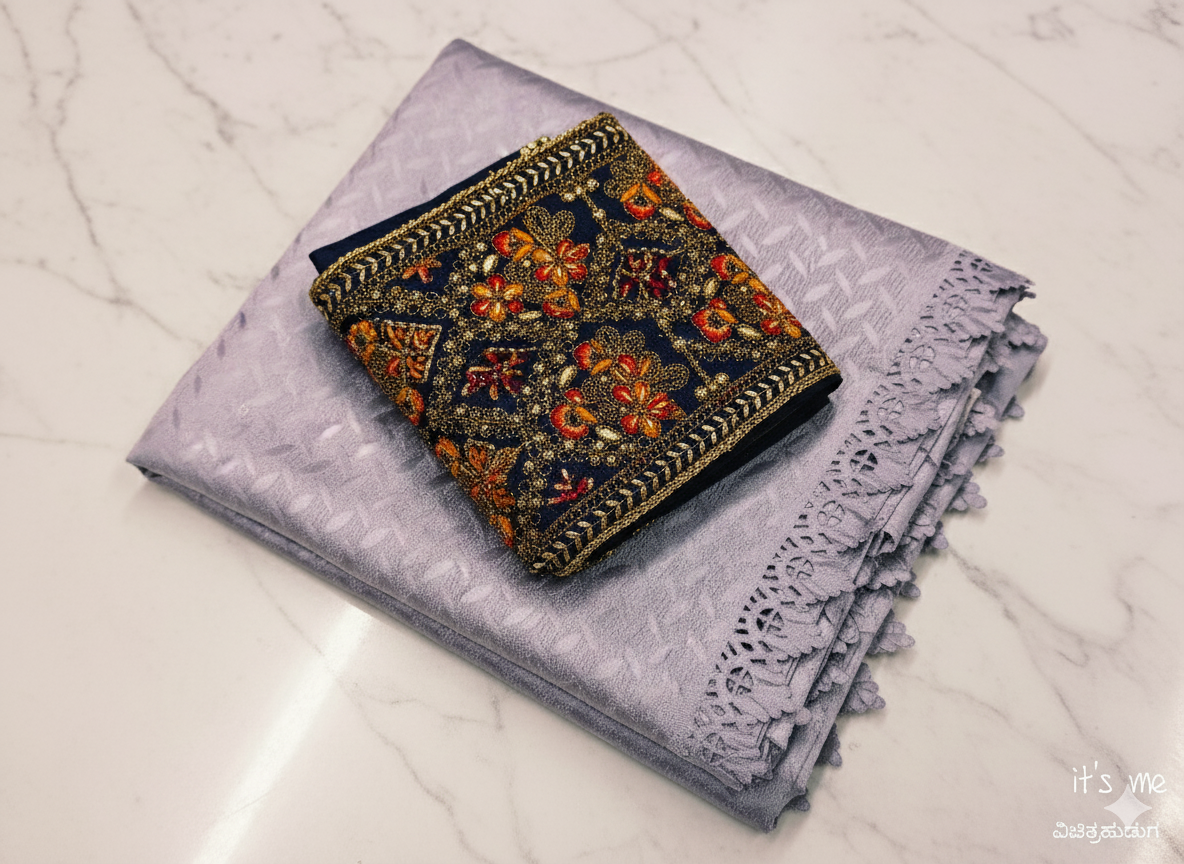 Turquoise Saree with Contrast, Embroidered Blouse Piece