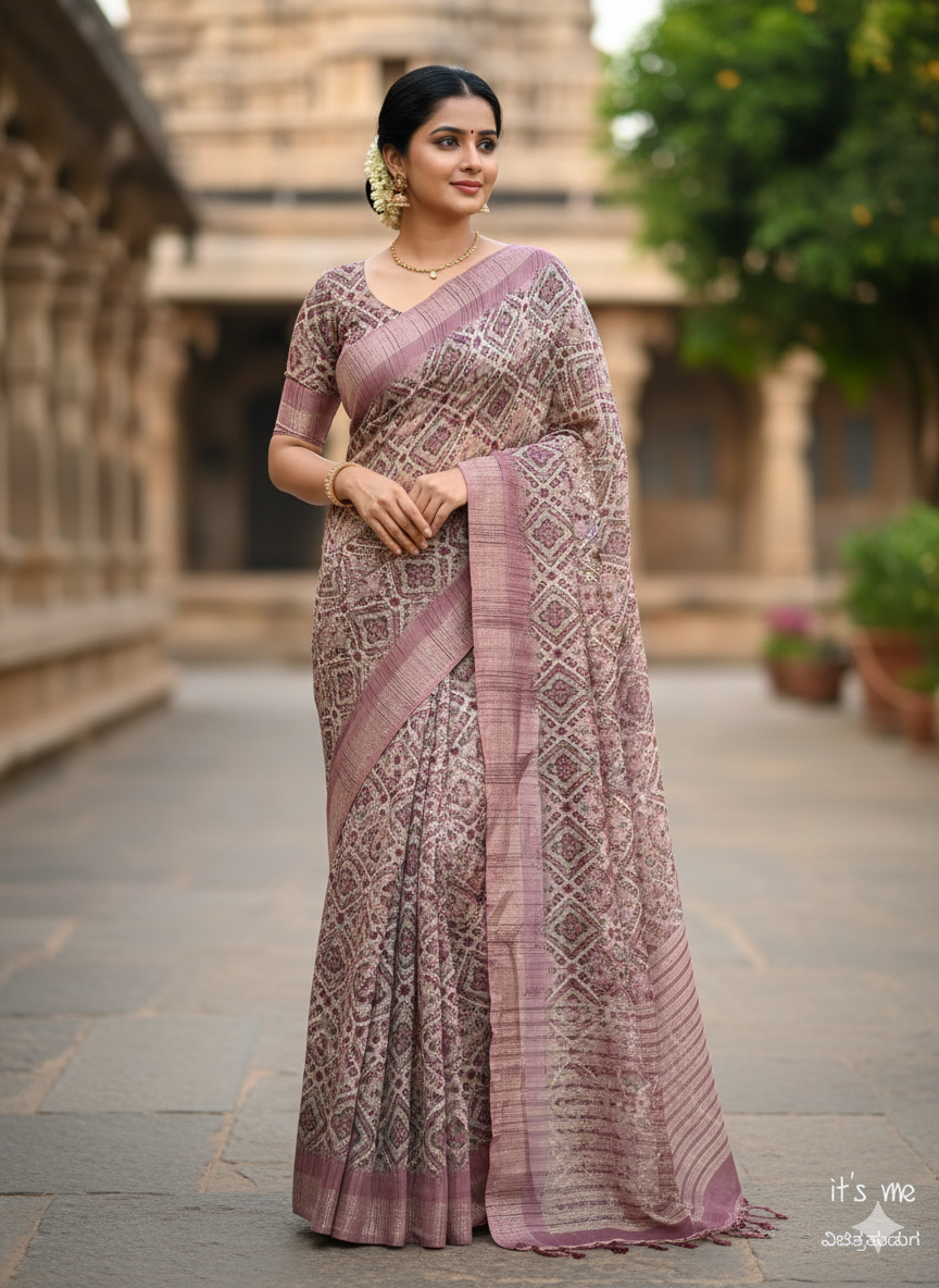 Elegant Green Printed Cotton Saree with Leaf Motif Design