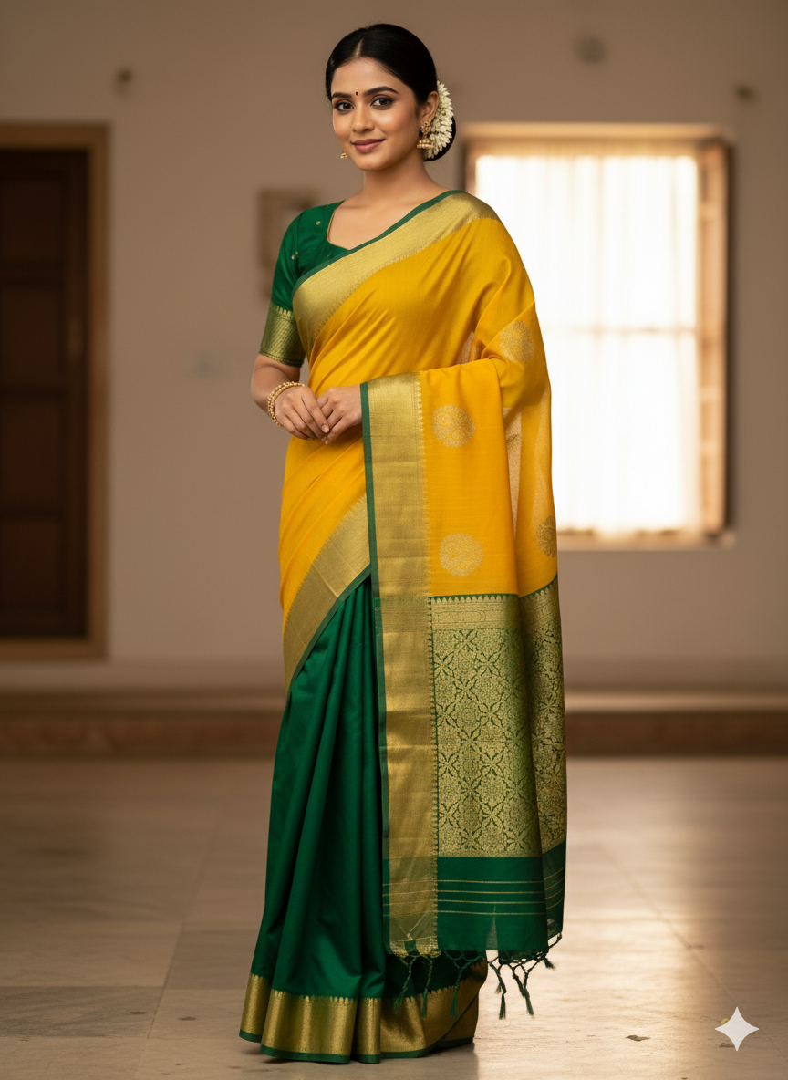 Elegant Dual-Tone Cotton Silk Saree Collection (2 Blouse Piece)