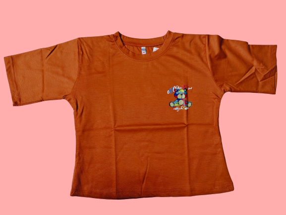 Cotton Printed Crop T-Shirt | Half Sleeve Casual Top with Cute Teddy Print For Womens