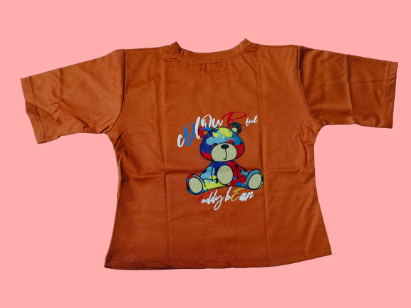 Cotton Printed Crop T-Shirt | Half Sleeve Casual Top with Cute Teddy Print For Womens