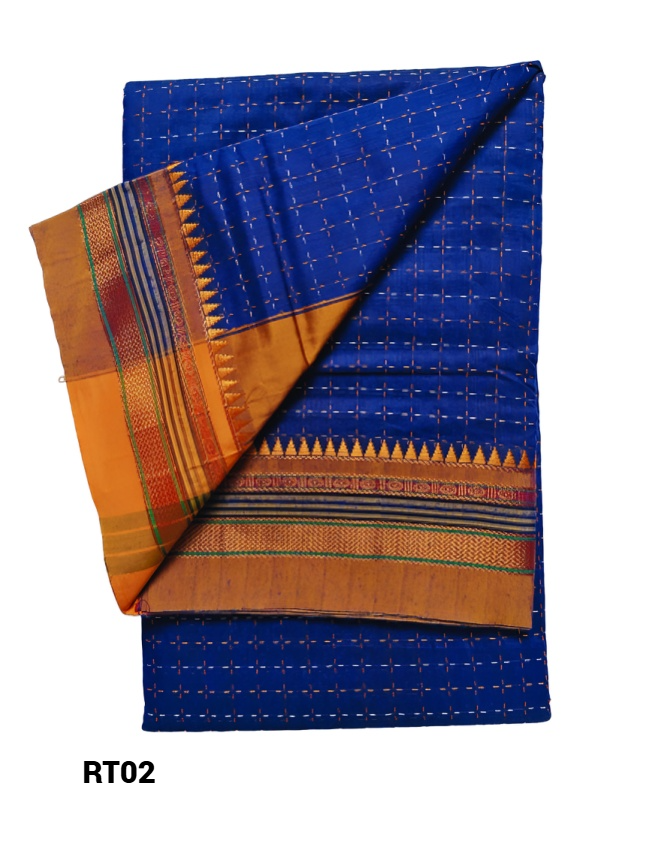 Ilakal Traditional Woven Jari Border Cotton Blended Star Pattern Stripe Pallu