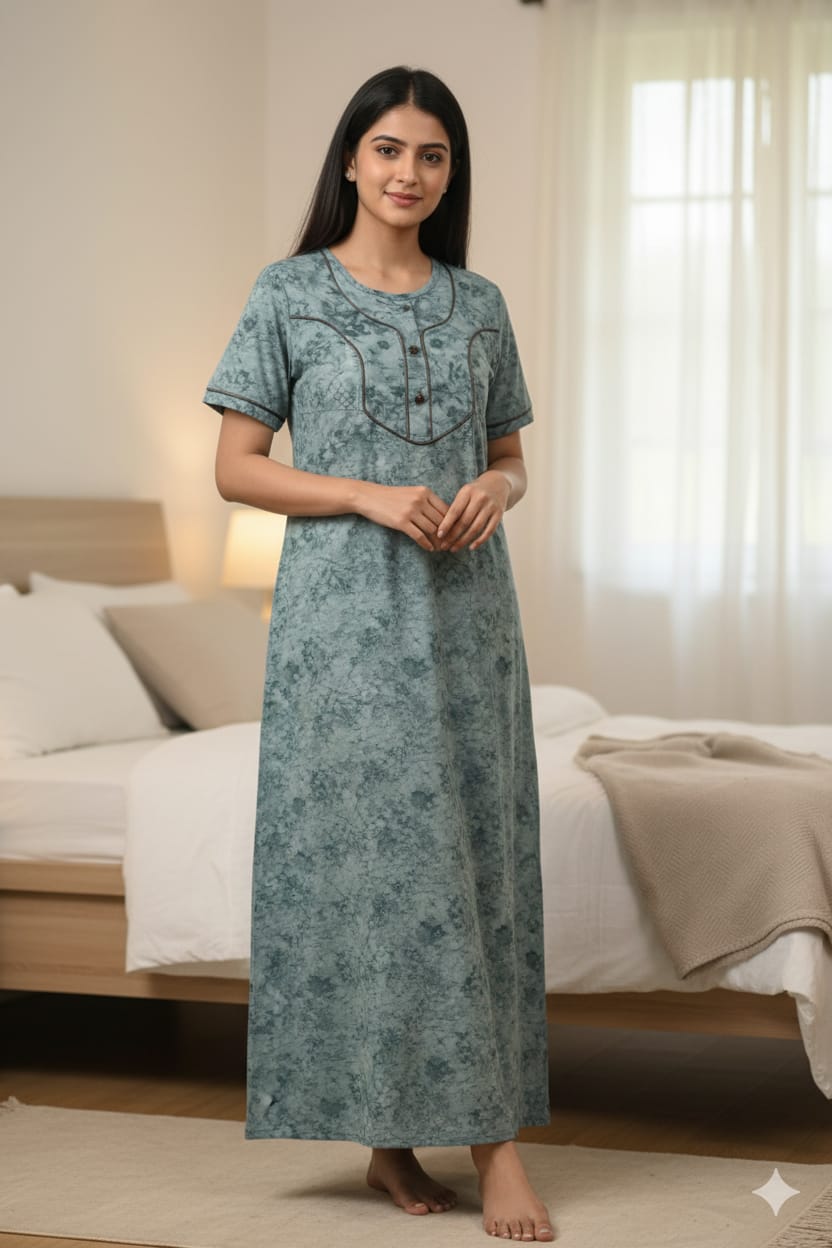 SPUN Cotton Blend  Floral Print Nighty, Free Size, Multi Colour for Womens