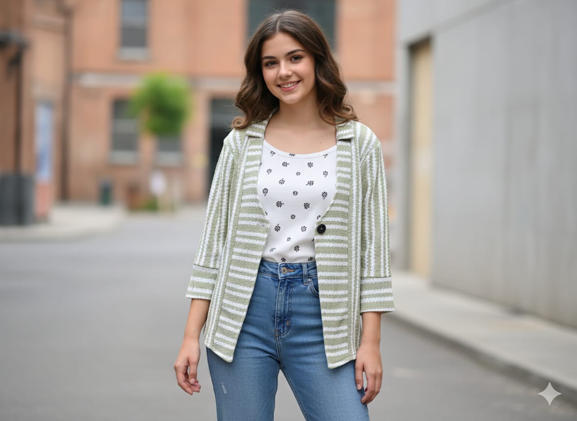 Women’s Cotton Striped Kurti Open Jacket | Stylish Front-Open Shrug for Casual & Ethnic Wear