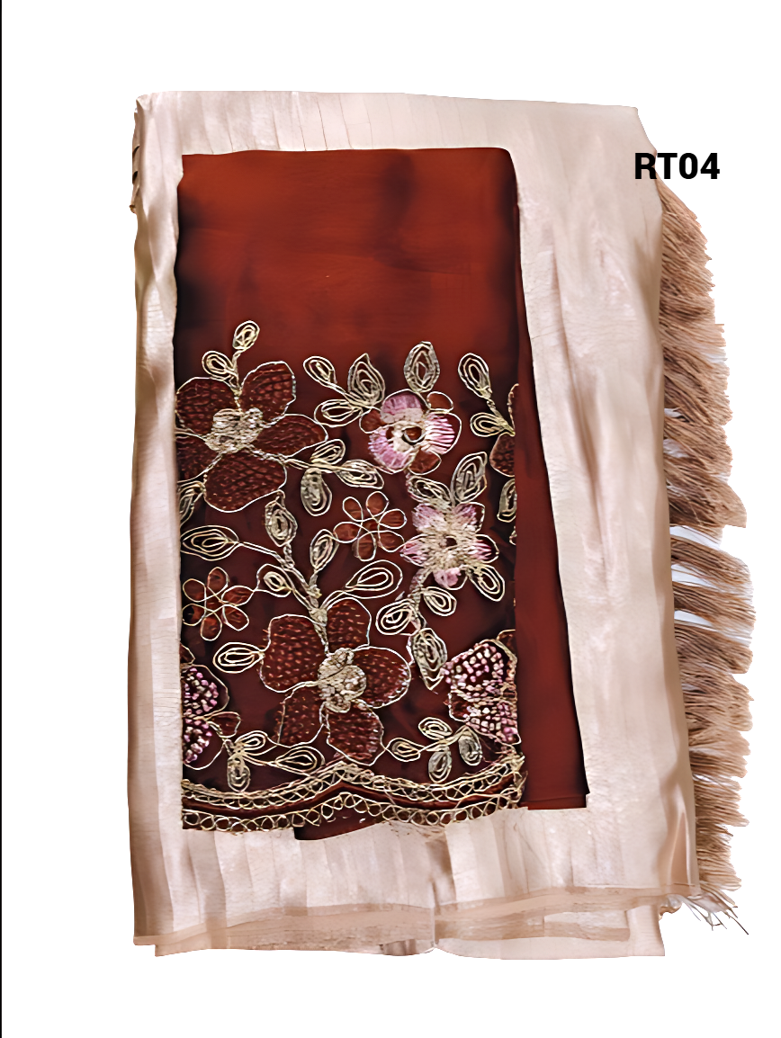 Elegant shineing Saree with Net emerodry Contrast blouse