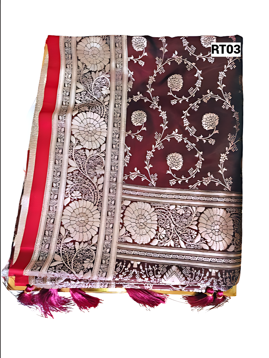 Elegant Teal Saree with Golden Floral Zari Work