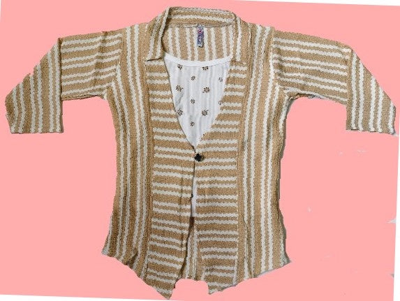 Women’s Cotton Striped Kurti Open Jacket | Stylish Front-Open Shrug for Casual & Ethnic Wear