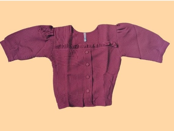 Women’s Solid Cotton Top | Stylish Front Button Crop Top with Puff Sleeves