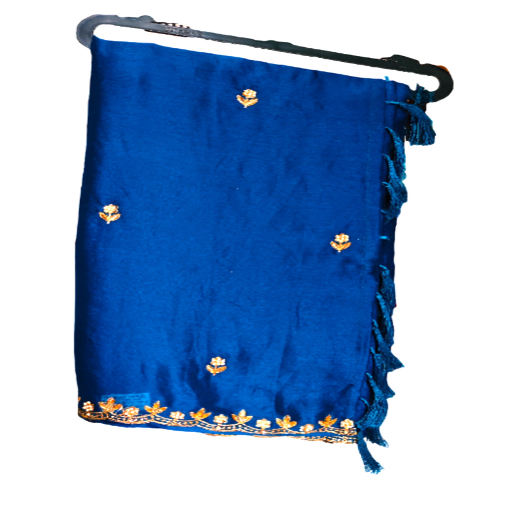 Elegant Golden Embroidery Saree & Mustard Multicolour Blouse