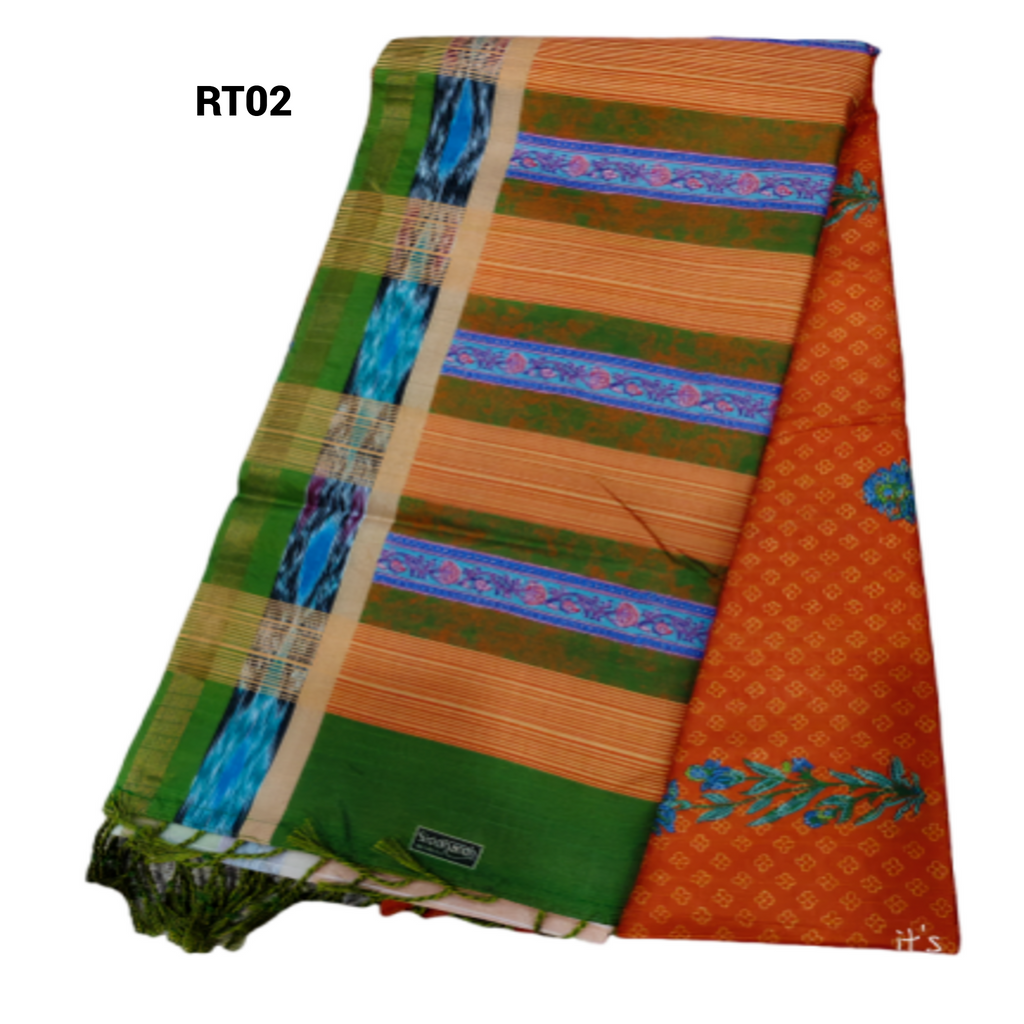 Elegant Cotton Saree with Golden Zari Work and Contrast Pallu