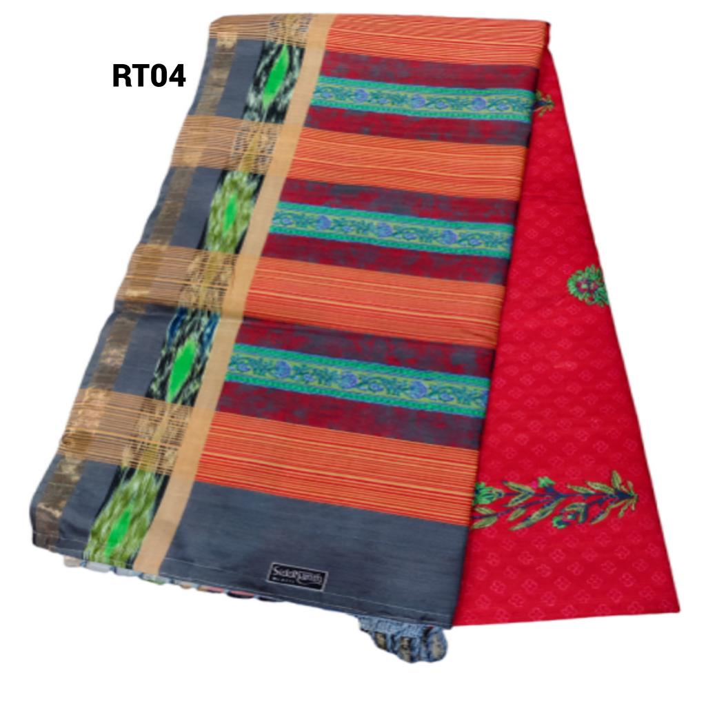 Elegant Cotton Saree with Golden Zari Work and Contrast Pallu