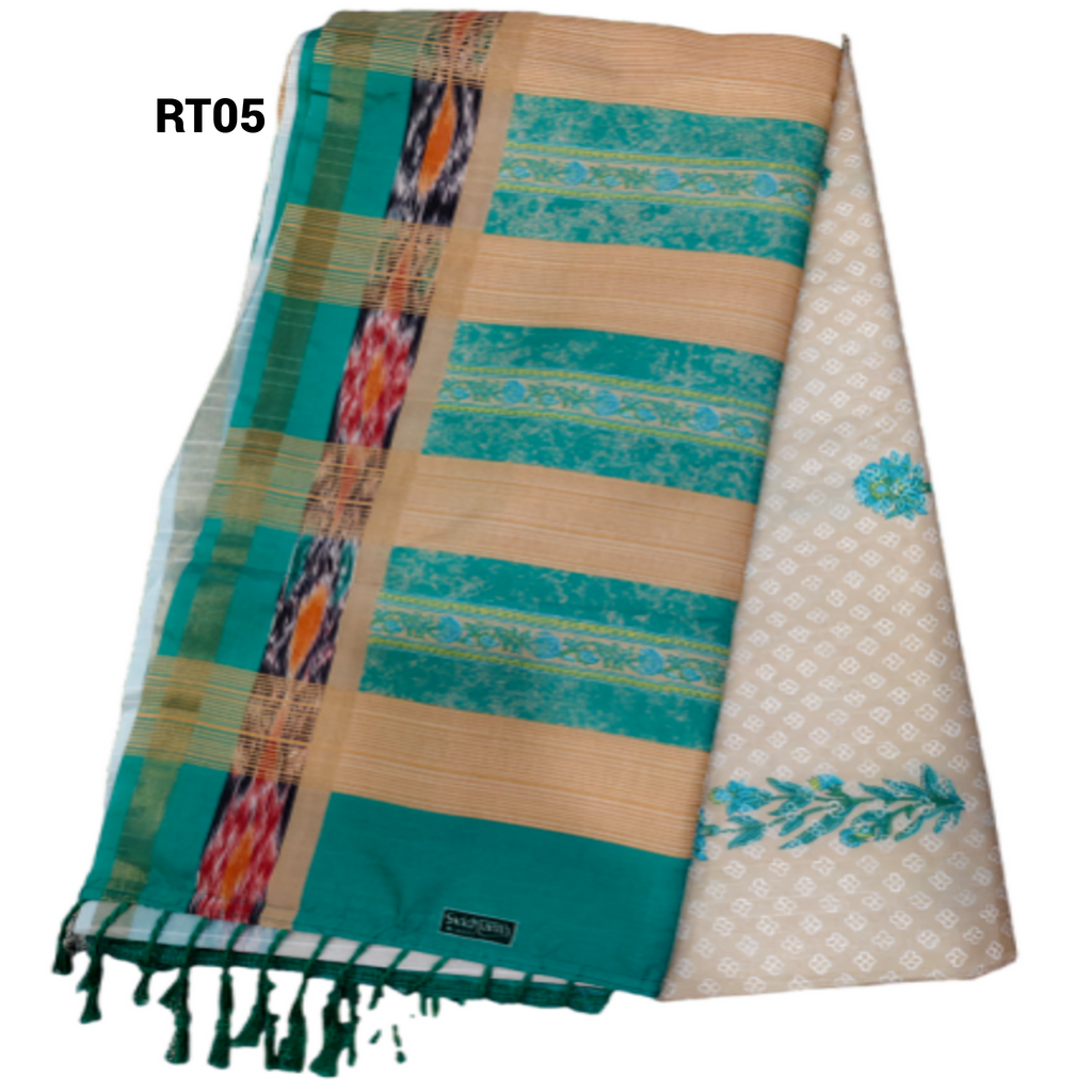 Elegant Cotton Saree with Golden Zari Work and Contrast Pallu