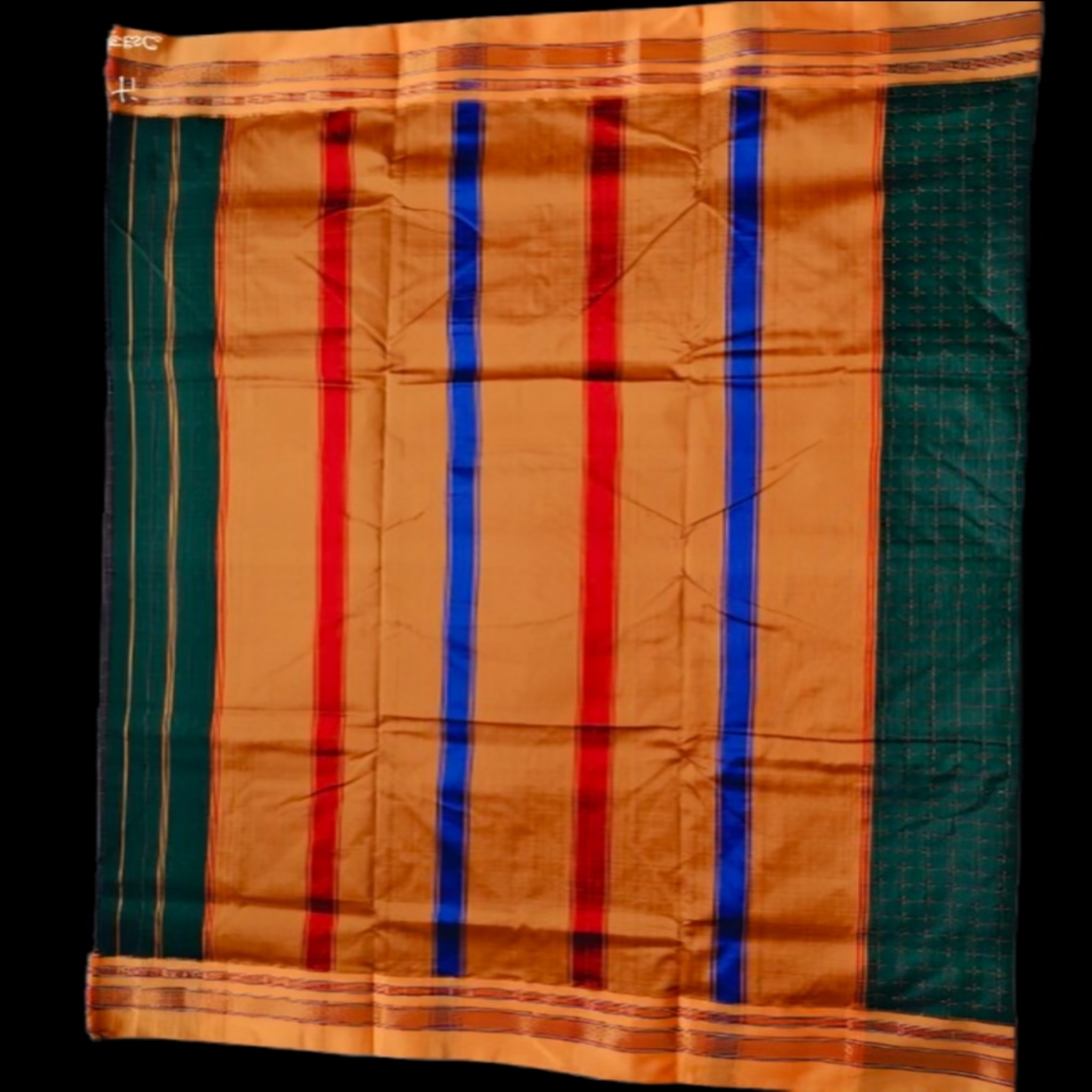 Elegant STAR Checkered Saree with Contrast Orange Zari Border WITHOUT TEMPLE – Traditional Festive Wear