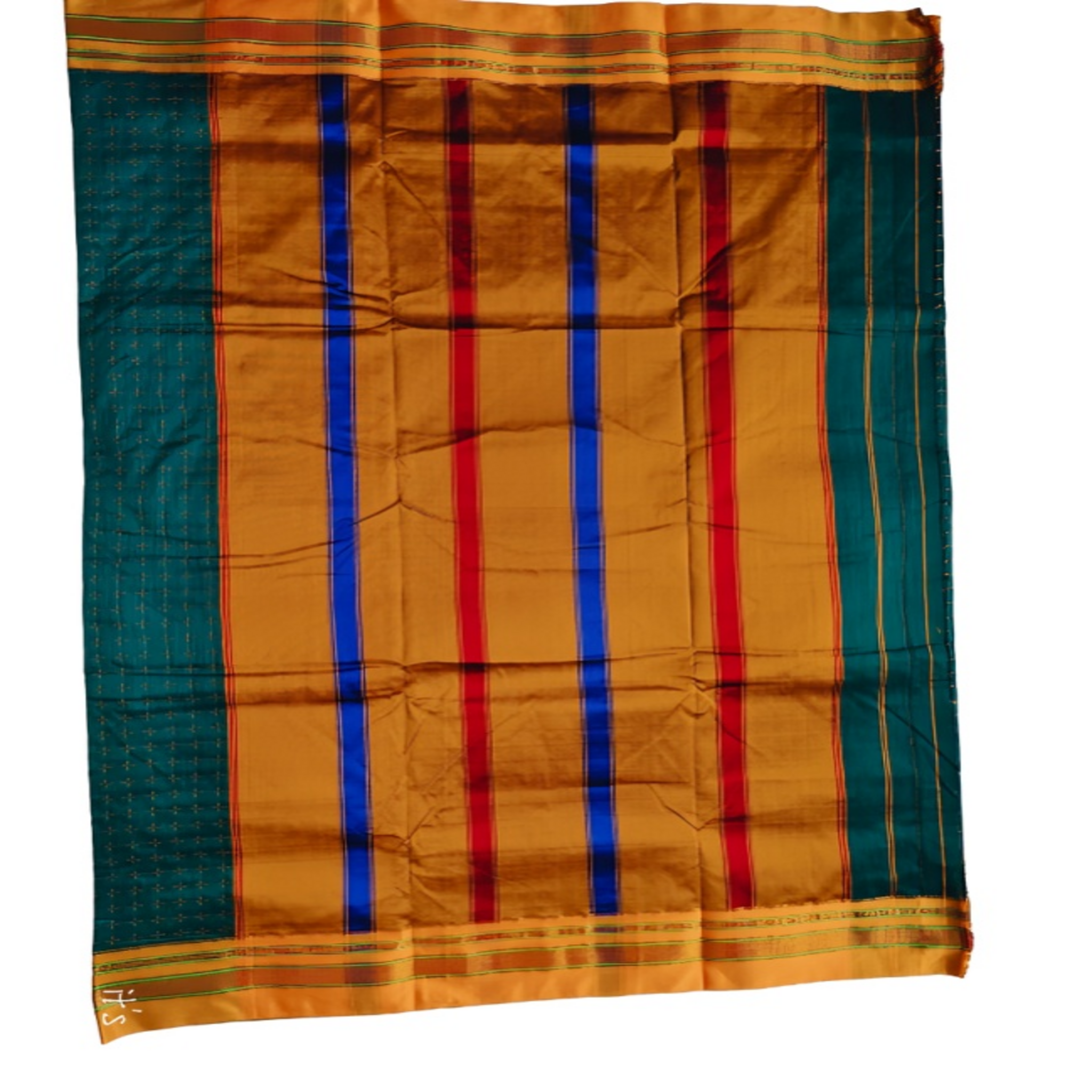 Elegant STAR Checkered Saree with Contrast Orange Zari Border WITHOUT TEMPLE – Traditional Festive Wear