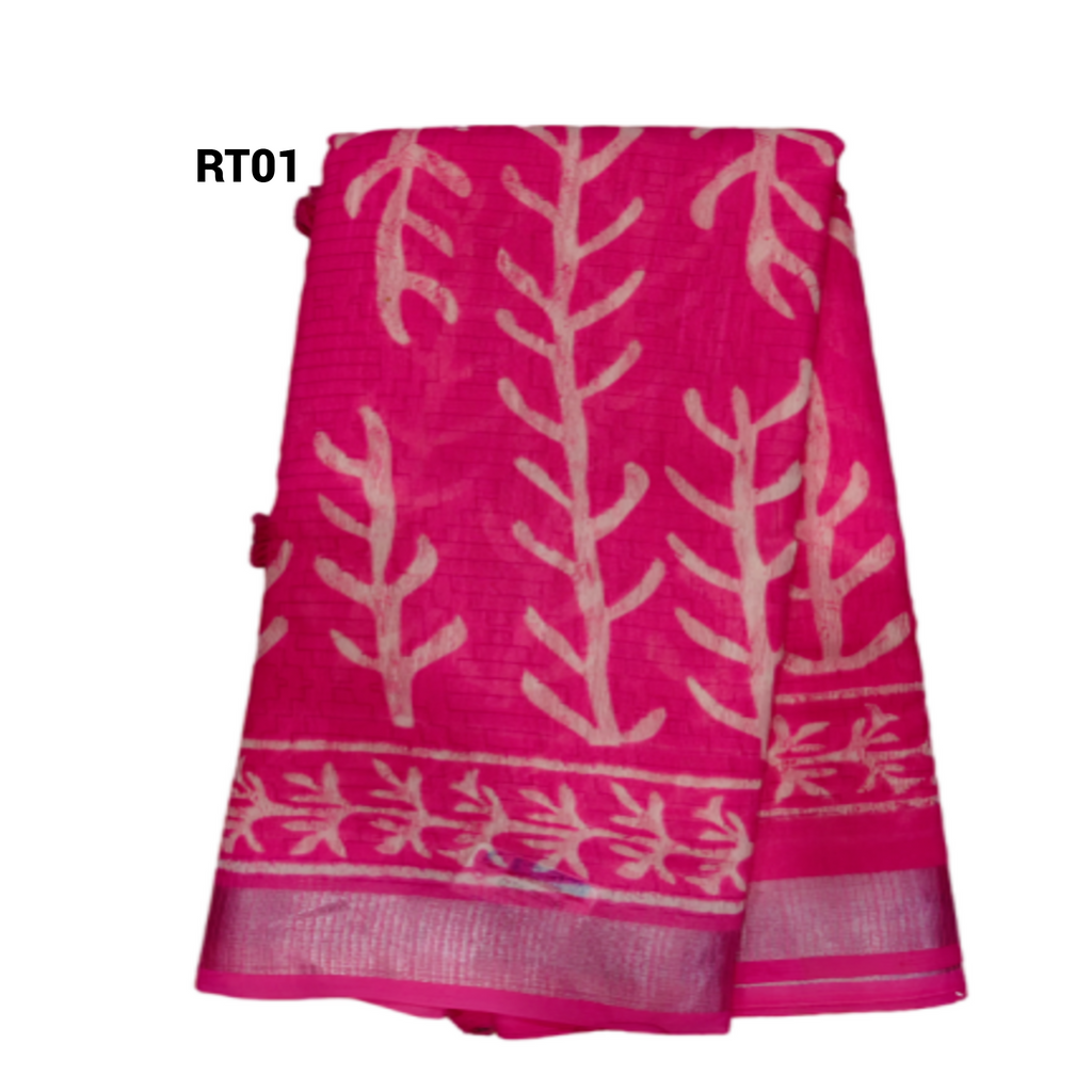 Handloom Saree with White Leaf Motifs