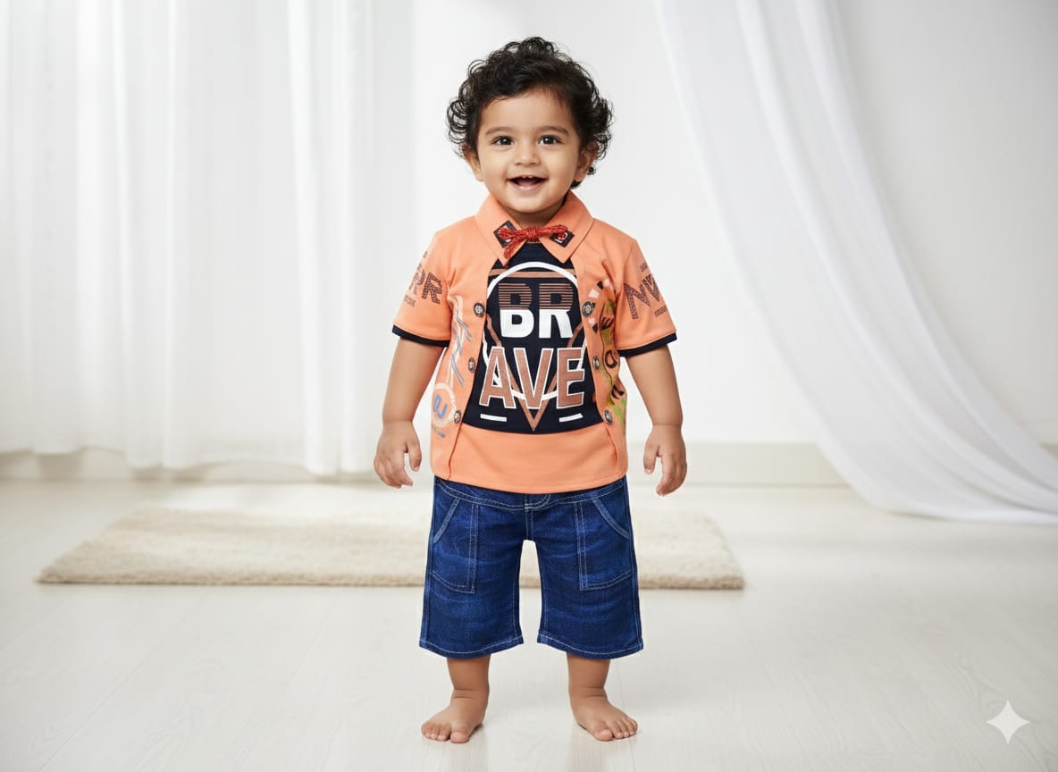 Boys Casual Printed Shirt & Denim Shorts Set