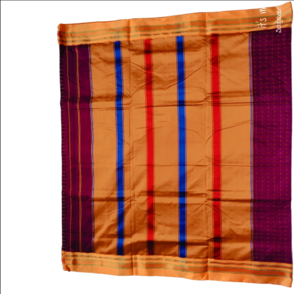 Elegant STAR Checkered Saree with Contrast Orange Zari Border WITHOUT TEMPLE – Traditional Festive Wear