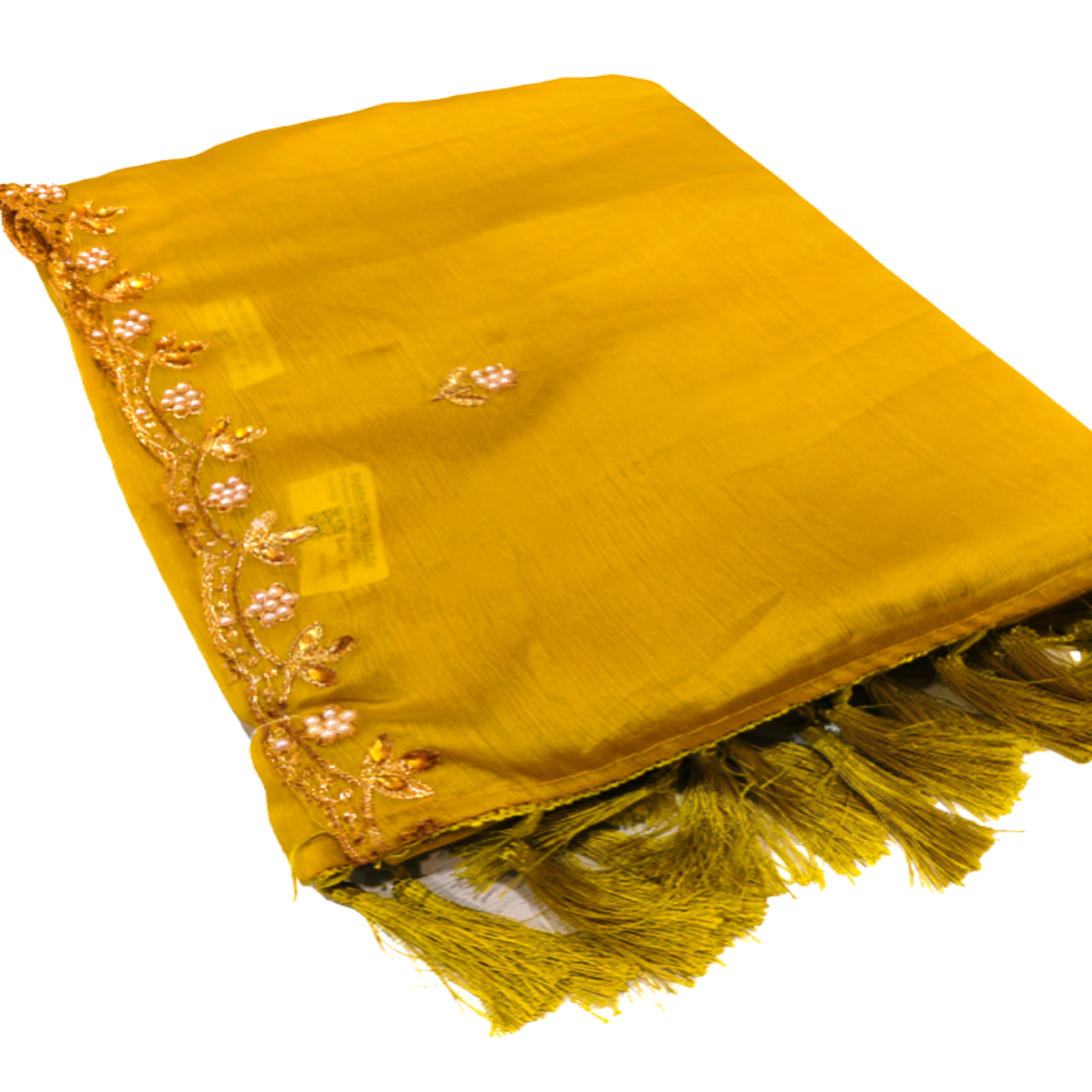 Elegant Golden Embroidery Saree & Mustard Multicolour Blouse