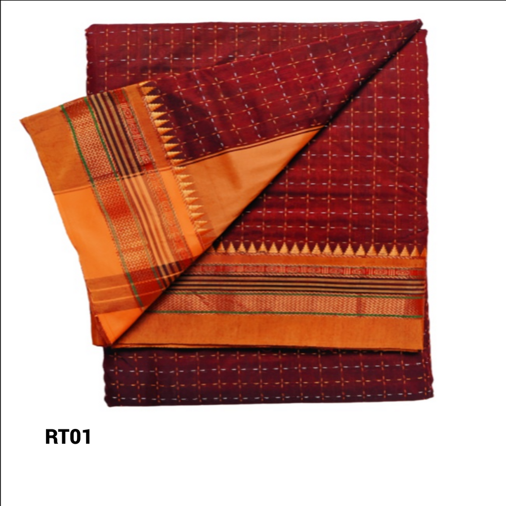 Ilakal Traditional Woven Jari Border Cotton Blended Star Pattern Stripe Pallu